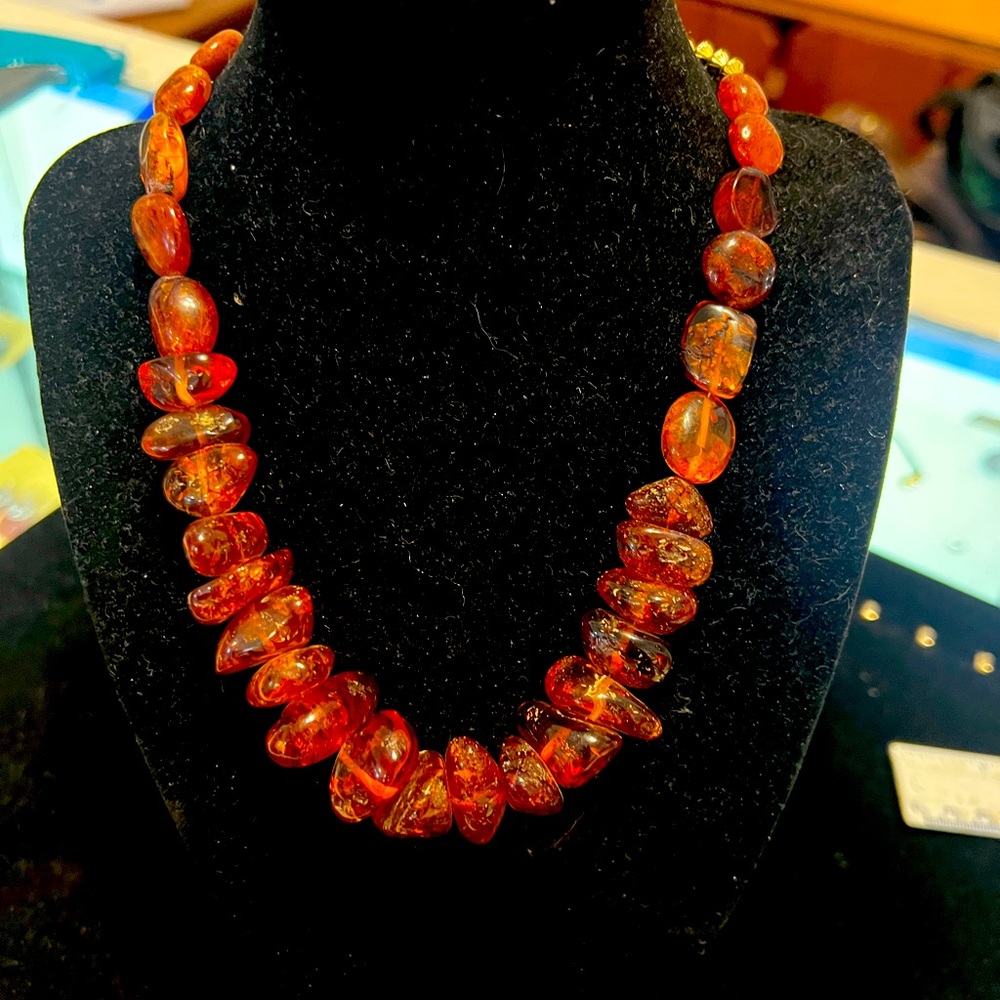 Vintage Amber with gold beads 16.5 inches